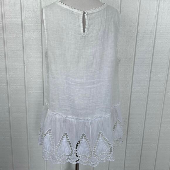 Made in Italy Linen White Sleeveless Tunic Top Size Large Eyelet Boho Peasant - Picture 5 of 8